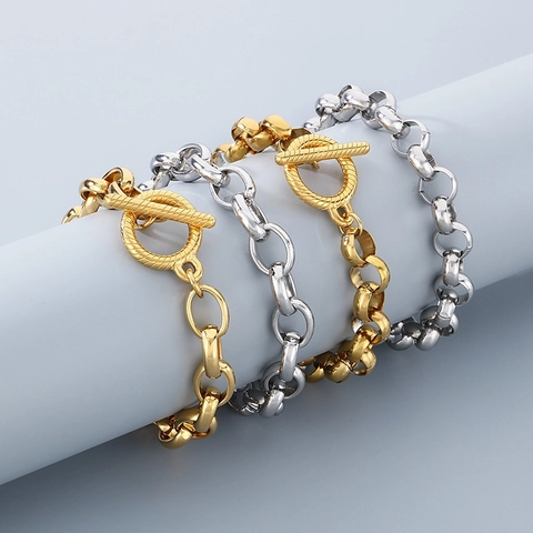 Collana E Bracciale In Catena A Maglie Tonde In Acciaio Al Titanio Minimalista Gioielli Con Chiusura A T Per Uomo Moda