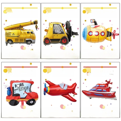 Cartoon Transport Vehicle Aluminum Foil Balloons Kids Birthday Party Decor Plane Train Fire Truck School Bus Excavator
