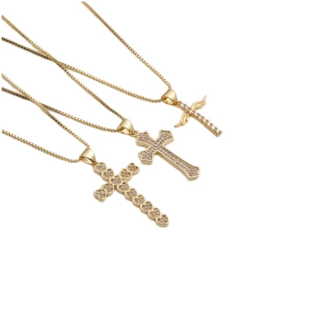 Collana Con Pendente A Croce Di Moda In Rame Placcato Oro Con Zircone Catena A Scatola Gioielli Per Donna