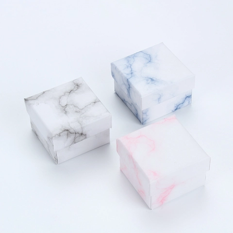 Jewelry Box Square Cardboard Gift Box For Rings Earrings Necklace Jewelry Packaging With Marble Pattern Sponge Liner