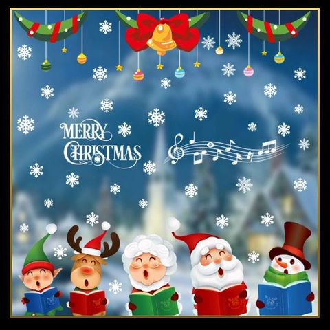 Christmas Wall Stickers PVC Removable Self-adhesive Window Decals Santa Snowman Cartoon Festive Home Shop Holiday Decor