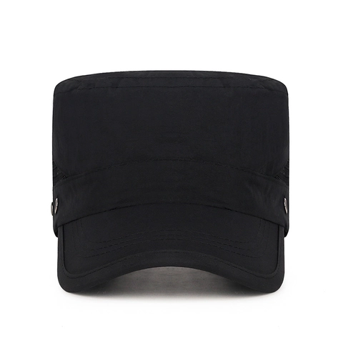 Mens Cadet Cap Flat Top Hat Polyester Quick Dry Breathable Mesh Sun Protection Adjustable Outdoor Sport Military Style