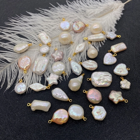 Natural Freshwater Pearl Pendants Heart Star Irregular Shapes Gold Plated Loop DIY Jewelry Making Necklace Accessories For Women