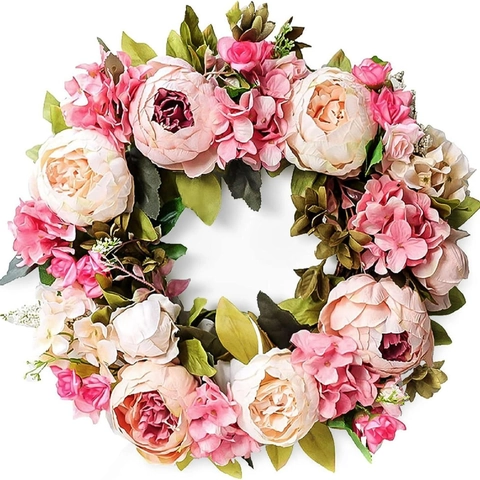 Artificial Peony Hydrangea Wreath For Front Door Home Decoration Spring Flower Garland Wedding Wall Hanging Ornament