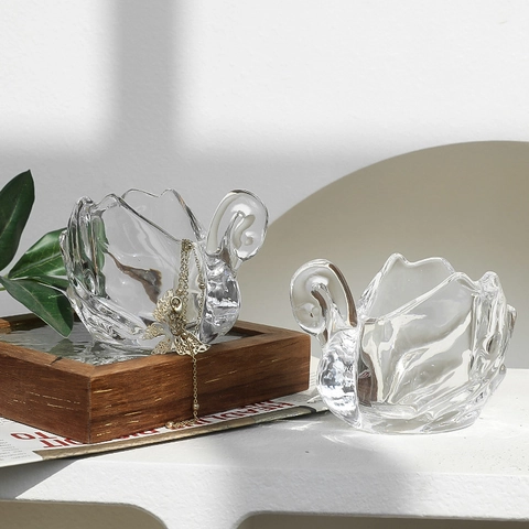 Tarro De Almacenamiento De Vidrio Transparente Con Forma De Cisne Joyero Elegante Plato De Dulces Decorativo Adorno De Mesa Vintage