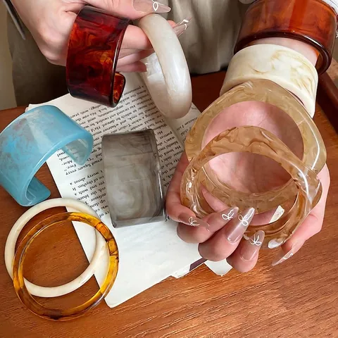 Hars Bangle En Cuff Armband Voor Vrouwen Mode Minimalistisch Retro Marmerpatroon Schildpad Acetaat Sieraden