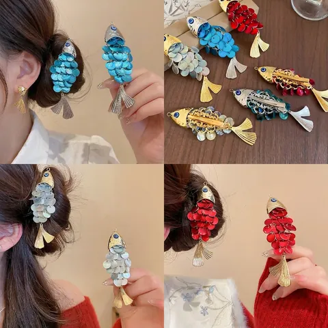 Pinza Para El Pelo De Pez Aleación Concha Escamas Superpuestas Horquilla Estilo Chino Vintage Chic Para Mujeres