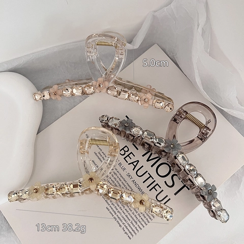 Große Haarklammer Acryl Strass Kristall Blumen Dekor Koreanische Elegante Hai Haarnadel Zubehör Damen