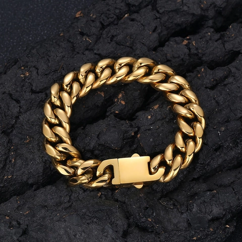 Hip Hop Stainless Steel Cuban Chain Bracelet For Men Women Personalized Fashion Curb Link Jewelry Electroplated Accessory