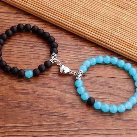 Magnetic Heart Couple Bracelets Set Stone Bead Attraction Jewelry For Lovers Friends Romantic Minimalist Matching Bracelet Gift