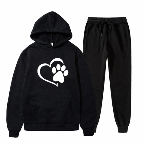 Ensemble Sweat à Capuche Et Pantalon De Jogging Homme Mélange Coton Polyester Imprimé Patte Coeur Tenue Sport Décontractée