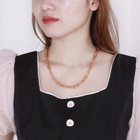 Collar De Cadena Con Eslabones Infinitos Acero Inoxidable 316L Pulido Joyería Moderna Minimalista Para Mujeres Oro Rosa
