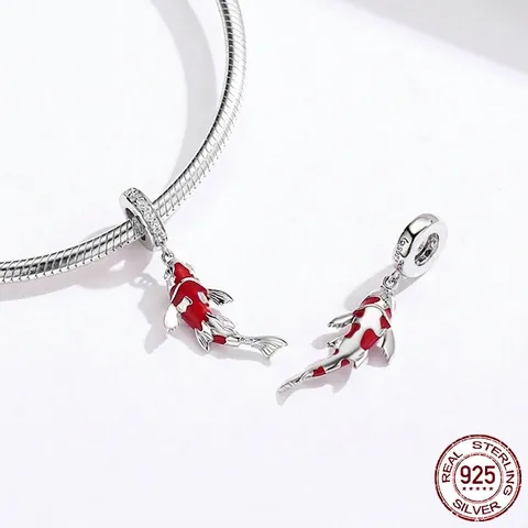 925 Sterling Silver Chinese Style Charms Enamel Koi Fish Fortune Bag Lion Dance Beads Zirconia Inlaid Jewelry Making Findings
