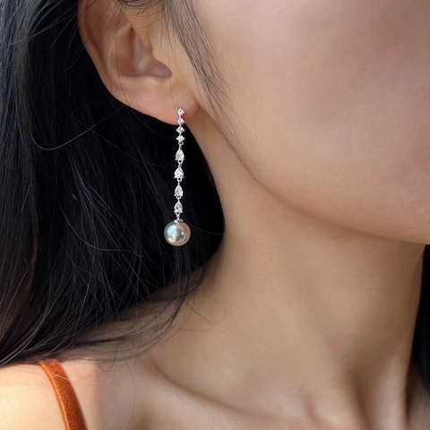 Elegantes Pendientes Largos De Gota Para Mujer Circonita Perla Artificial De Imitación Poste De Plata De Ley 925 Accesorio