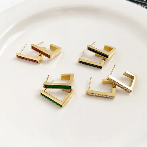 Minimalistische Geometrische Edelstahl Ohrstecker Mit Quadratischen Zirkon Inlay Eleganter Modeschmuck Für Damen