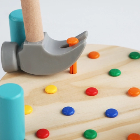 Wooden Hammering Pounding Toy Table Colorful Nails Wood Tool Hand Eye Coordination Training Toddlers Kids Fine Motor Skills