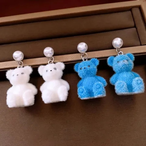 Pendientes De Oso De Flocado Lindo Con Perla Artificial Y Poste De Plata Estilo Animal Dulce Joyería Para Mujer