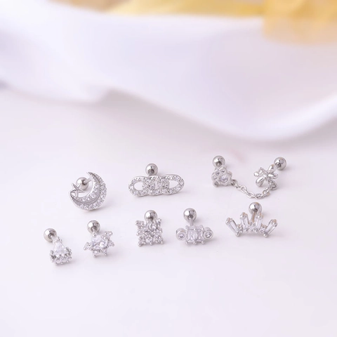Studs De Cartilage D'Oreille Géométriques En Acier Inoxydable Zircon Bijoux De Piercing Avec Fermoir À Vis Pour Femmes
