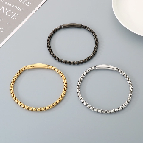 Bracciale E Collana Con Catena A Scatola In Acciaio Inossidabile Con Chiusura Industriale Gioielli Hip Hop Minimal Per Uomo Donna
