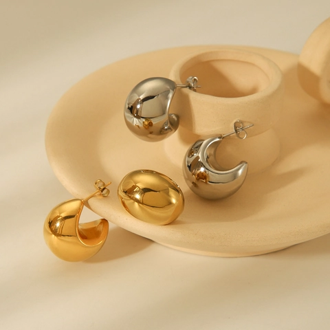 Pendientes De Aro En Forma De C Gruesos Minimalistas De Acero Inoxidable Joyería Impermeable Para Mujeres