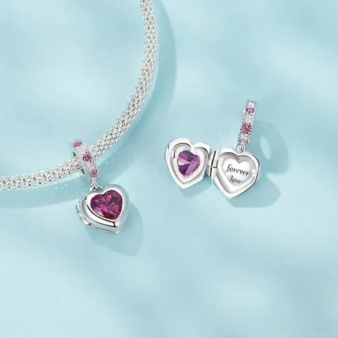 925 Sterlingsilber Forever Love Herz Medaillon Charm Rosa Zirkonia Eingelegt Zu Öffnen Anhänger Für DIY Armband Damen Schmuck