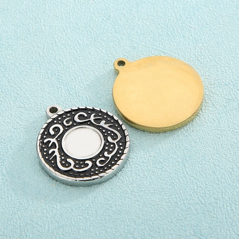 Dijes De Esmalte De Acero Inoxidable Redondos Patrón De Filigrana Geométrica Estilo Vintage Para Hacer Joyas De Bricolaje