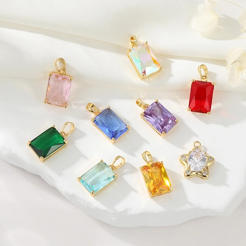 Rectangle Star Jewelry Pendants Charms 14K Gold Plated Copper Cubic Zirconia For DIY Necklace Earring Making