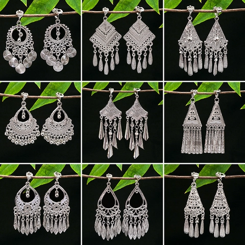 Orecchini Pendenti Etnici In Lega Con Nappe Per Donna Bohémien Vintage Color Argento Gioielli Con Perno In Acciaio Inossidabile