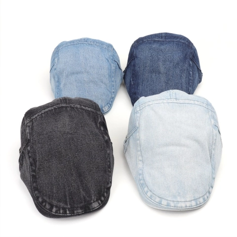 Retro Gewassen Denim Flat Cap Verstelbare Metalen Gesp Vintage Ivy Baret Hoed Voor Mannen Vrouwen Casual Newsboy Cap