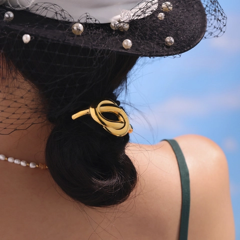 Stainless Steel Minimalist Geometric Hair Tie Ponytail Holder Elastic Metal Cuff Accessories Women