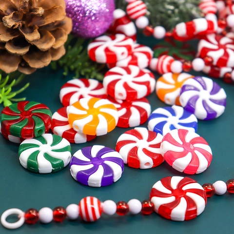 Christmas Peppermint Candy Ornaments Plastic Spiral Swirl Beads For Tree Hanging DIY Crafts Festive Party Decor