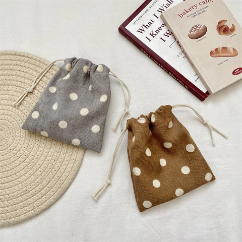 Polka Dot Corduroy Kordelzugbeutel Kleiner Make-up Aufbewahrungsbeutel Für Schmuck Kosmetik Organizer Reise Tasche