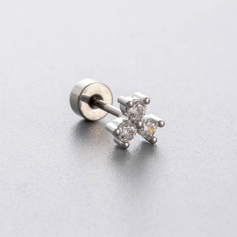 Titanstahl Zirkon Knorpel Ohrring Drei Blumen Cluster Flache Rückseite Schraube Helix Piercing Winziger Schmuck