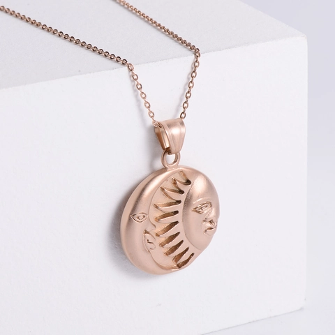 Collana Con Pendente Viso Sole E Luna Celeste Acciaio Inossidabile 304 Placcato Oro Rosa Vintage Rilievo Rotondo