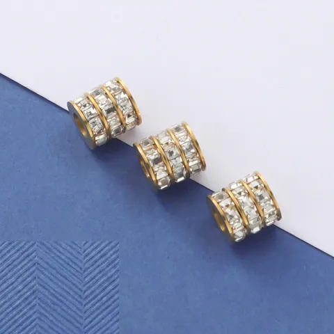 Cylinder Spacer Beads 304 Stainless Steel 18k Gold Plated Cubic Zirconia Large Hole Hollow DIY Jewelry Making Accessories