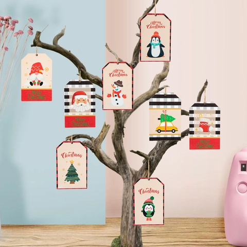 Ornamenti Appesi In Legno Di Natale Con Cordino Cartone Animato Babbo Natale Pupazzo Di Neve Pinguino Etichette Decor