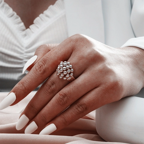 Beaded Cluster Open Ring Brass Gold Plated Silver Plated Adjustable Geometric Round Ball Creative Retro Jewelry For Women