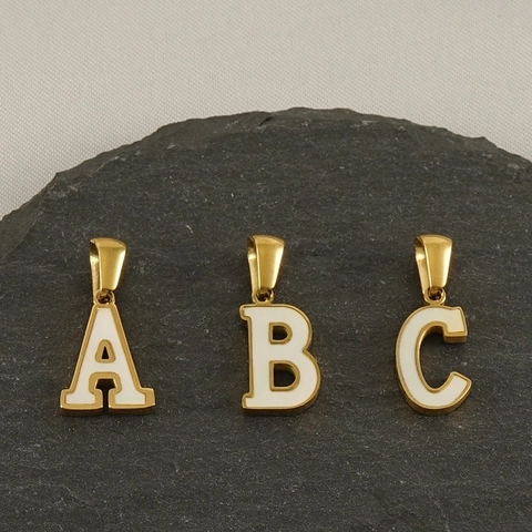 Collana Con Pendente Lettera Iniziale Acciaio Inossidabile Placcato Oro 18k Intarsio In Conchiglia Gioielli Per Donna