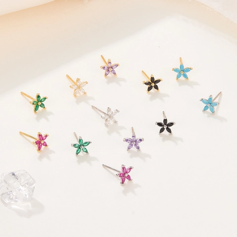 Flower Stud Earrings With 925 Sterling Silver Earring Post Colorful Marquise Zirconia Floral Elegant Jewelry For Women