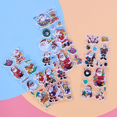 3D Bubble Stickers Cartoon Christmas Santa Claus Smiley Face Puffy Decals For Children Rewards DIY Decoration