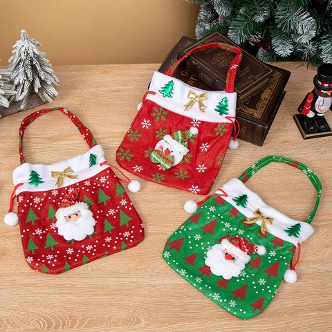 Christmas Gift Bags Plush Santa Snowman Decor Non Woven Fabric Holiday Party Festive Candy Apple Wrapping