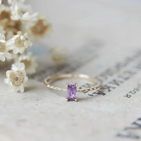 925 Sterling Silver Amethyst Ring French Vintage Rectangle Purple Gemstone Dainty Elegant Band Jewelry For Women
