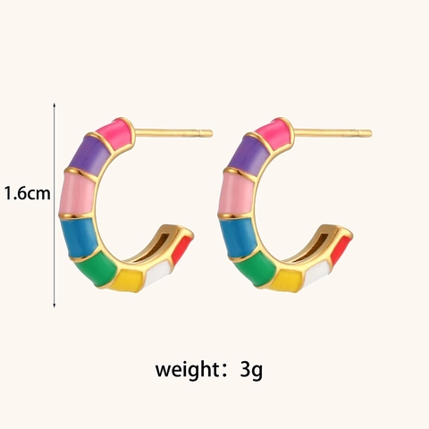 Edelstahl 18K Vergoldet Bunte Emaille Tropföl Ohrringe Damen Geometrische Yin Yang Lächeln Herz C-Form Schmuck