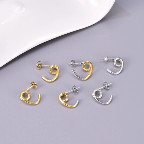 Twisted Heart Stud Earrings Titanium Steel 18K Gold Plated Geometric Spiral Two-Tone Minimalist Jewelry For Women