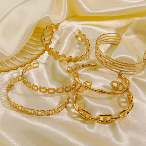 Moderne Roestvrijstalen Manchetarmband 14K Verguld Geometrische Open Armband Voor Dames Elegant Sieraden