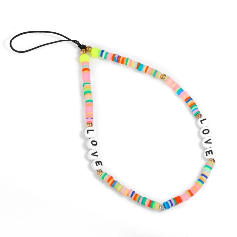 Cordino Per Cellulare In Argilla Polimerica Colorata Con Perle Lettera LOVE Ciondolo Per Telefono Boho Fatto A Mano Per Donne