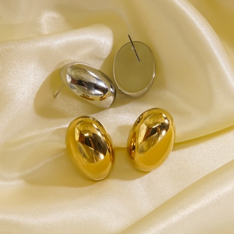 Orecchini a Bottone in Acciaio Inossidabile Minimalisti Rotondi Ovali per Donna Cavi Lucidati Geometrici Placcati in Oro 14K Argento