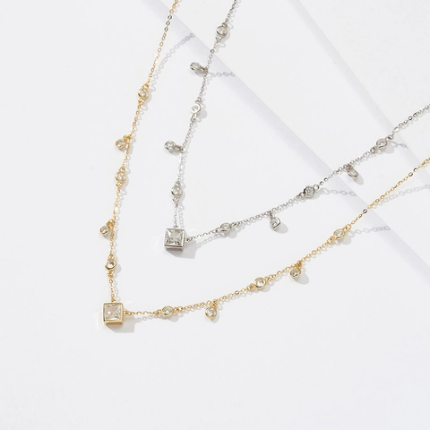 Collier Superposé en Argent Sterling 925 Perle d'Eau Douce Strass Bohème pour Femme Or Argent Lune Gland Bijoux Cadeau