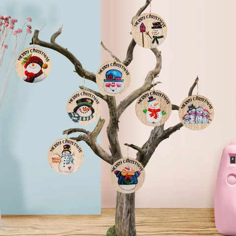 Ornamenti Natalizi Appesi Dischi Di Legno Tondi Con Pupazzo Di Neve Merry Christmas Per Decorazione Albero Casa Rustica