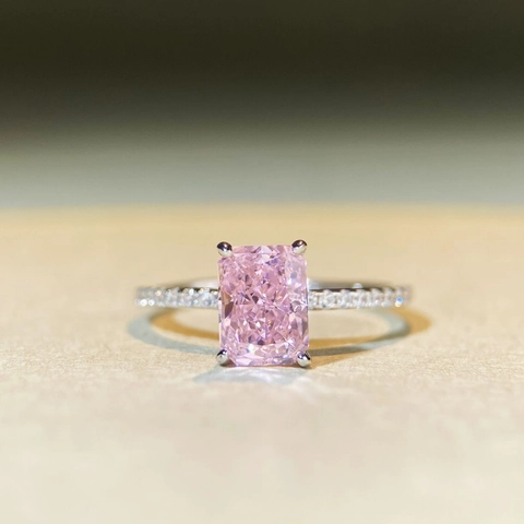 925 Sterling Zilveren Rechthoekige Zirconia Ring Ijs Snede Steen Voor Vrouwen Roze Geel Wit Glinsterende Sieraden Mode Ring